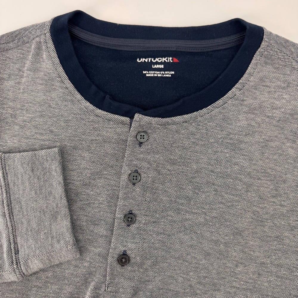 UNTUCKit Henley Shirt Mens Large Navy Cascudo Long Sleeve Textured 41662